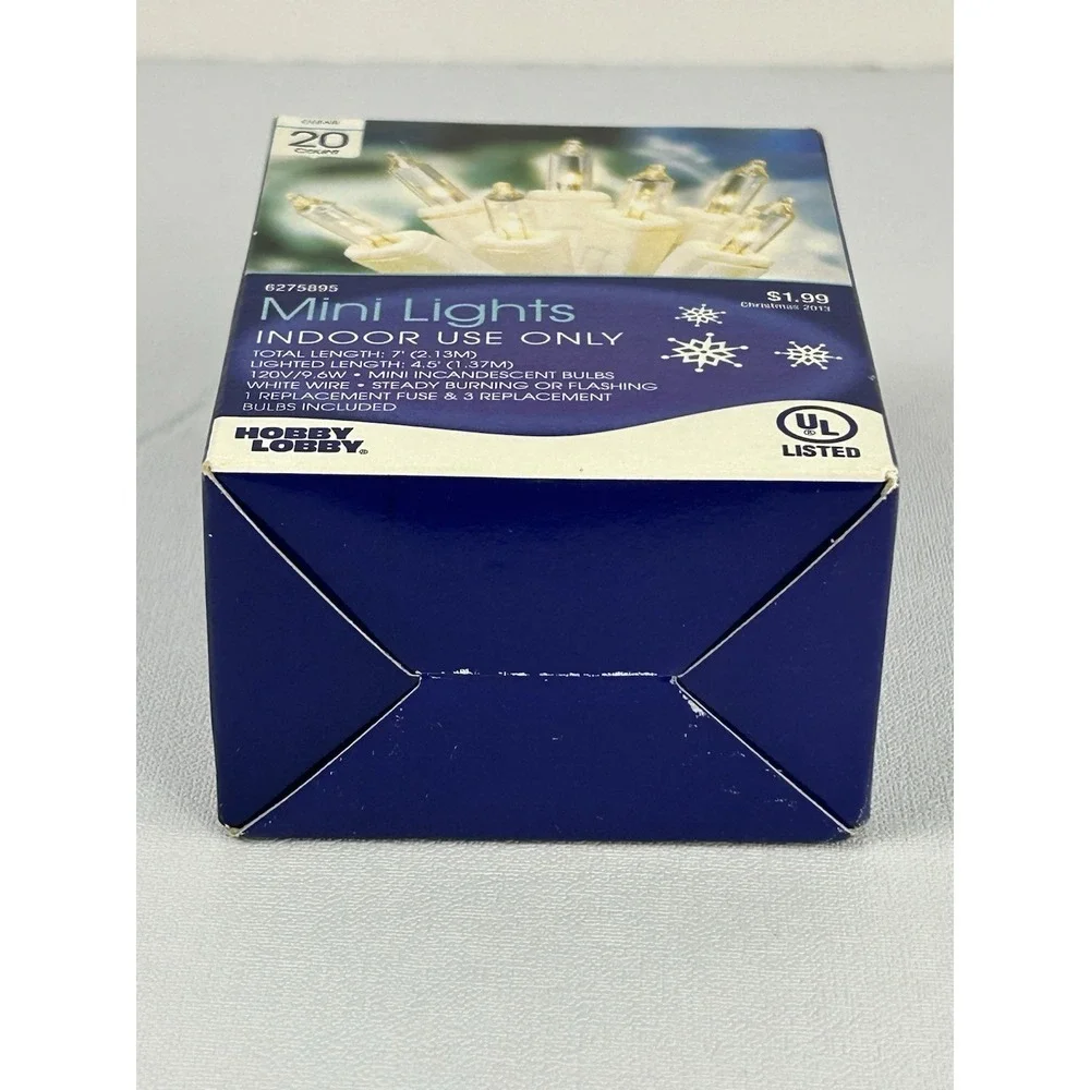 Hobby Lobby Mini Christmas Lights Clear 20 Ct Indoor White Wire NOS 2013